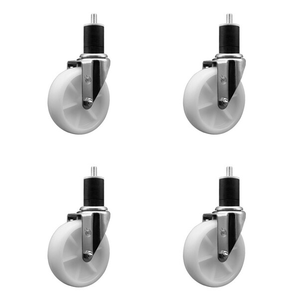 5'' SS Nylon Wheel Swivel 1-3/4'' Expanding Stem Caster Set, 4PK